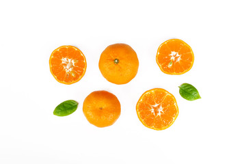 Wall Mural - fresh orange with green lea isolate on white background