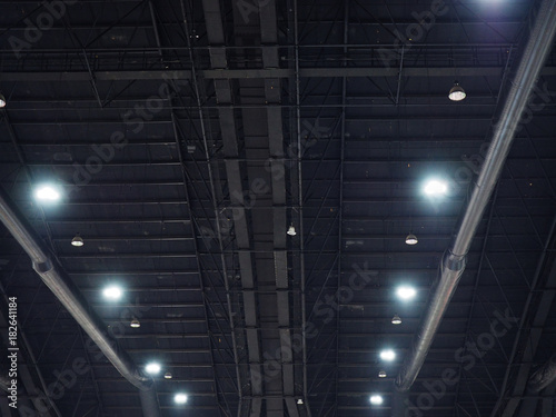 High Black Steel Ceiling With Piping In Exhibition Hall