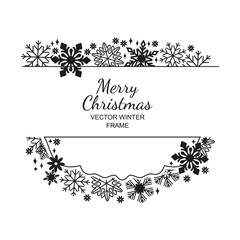 Wall Mural - Black-white snowflake frame, decoration on white background, Christmas design for invitation, greeting card or postcard. Vector illustration, merry xmas snow flake framework