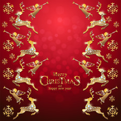 Wall Mural - Christmas Greeting and New Years card templates with gold patterned and crystals on background color.