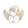 cute little angel with closed eyes with wings