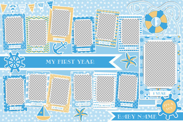 Wall Mural - Frames for the baby. My first year of life. Twelve months of child development. Memory book for photos