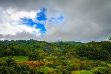 high mountains peaks range clouds in fog scenery landscape national park view outdoor  at Doi Ang Khang, Chiang Mai Province, Thailand