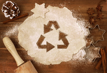 Wall Mural - Cookie dough cut as the shape of arrows of recycling (series)