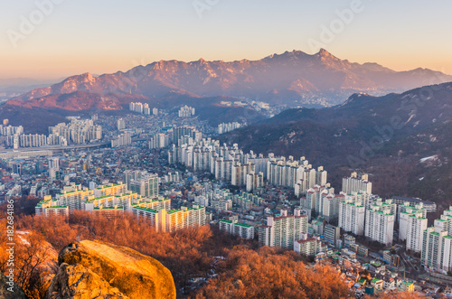 Plakat Sunrise of Seoul City Skyline, Korea Południowa