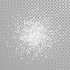 Aufkleber - Christmas snow sparkling snowflakes glitter confetti on white transparent background. Vector winter holiday snowfall or sparkle firework light overlay effect for New Year glowing magic design