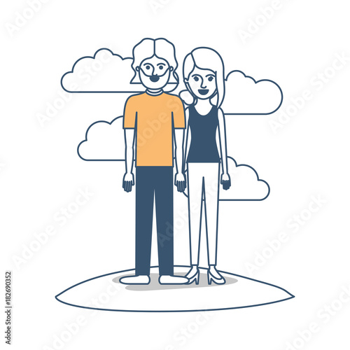 Couple In Color Sections Silhouette Scene Outdoor And Both With T