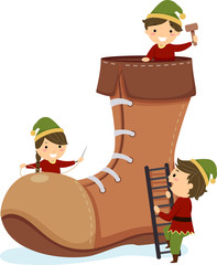 Poster - Stickman Kids Elf Shoe Illustration