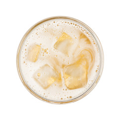 Wall Mural - Mug of beer with bubble with ice on glass isolated on white background top view