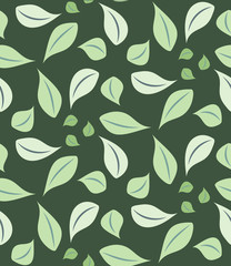  Spring seamless pattern with young foliage. The leaves and branches of trees. Vector.