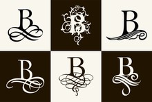 Vintage Set . Capital Letter B For Monograms And Logos. Beautiful Filigree Font. Victorian Style.
