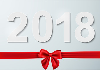 Wall Mural - vector illustration of  happy new year 2018 with red ribbon.