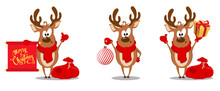 Merry Christmas Greeting Card With Funny Reindeer