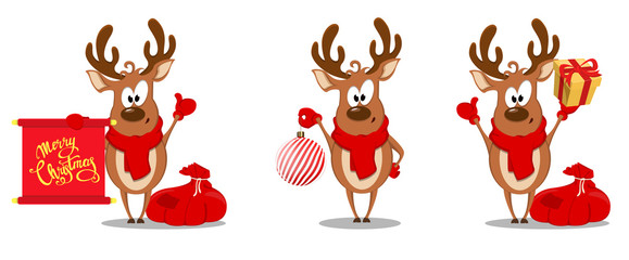 merry christmas greeting card with funny reindeer