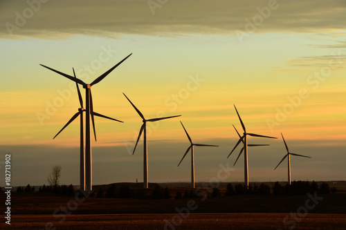 Fotografie, Obraz Wind turbines producing clean renewable energy in North Dakota.