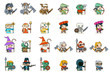 Lineart Male Female Fantasy RPG Game Character Vector Icons Set Vector Illustration
