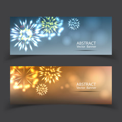 Wall Mural -  Fireworks on twilight banner background vector. Firework new year holiday celebration.
