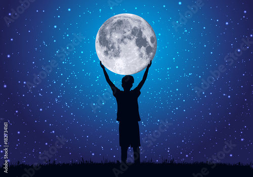 Lune Enfant Rêve étoile Ciel étoilé Concept
