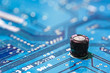 Closeup of electronic circuit board with capacitor