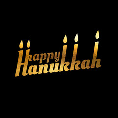 Wall Mural - Happy Hanukkah. Font composition with candles in vintage style. Font textured in gold. Vector Holiday Religion Illustration. Jewish Festival Of Lights. Decoration element