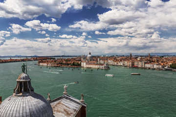 Canvas Print - The view of the Venetian lagoon and Venice from the bell tower of the Cathedral of San Giorgio Maggiore, Italy