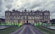 Old royal british palace. Vintage style pictures. Dramatic view.