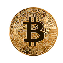 Bitcoin. Golden Bitcoin Isolated On White Background