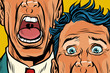 Close-up of eyes and mouth men cry, panic face