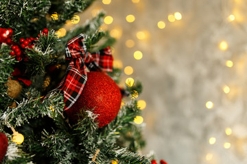 Christmas pine branch with decorations and balls