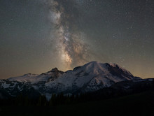 Mount Rainier With The Milky Way Galaxy Rising In The Background