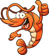 Cartoon shrimp with thumbs up hand sign. Vector clip art illustration with simple gradients. All in a single layer.
