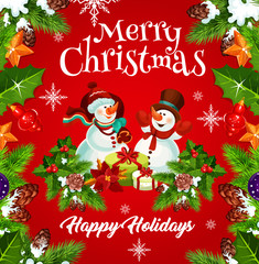 Snowman with Christmas and New year gift poster