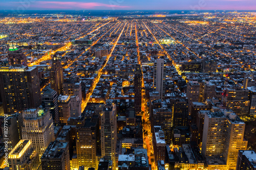 Fotografie, Obraz Aerial view of Philadelphia with city streets converging towards the edge of the