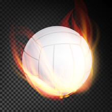 Volleyball Ball Vector Realistic. White Volley Ball In Burning Style Isolated On Transparent Background