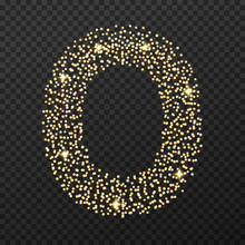 Gold Glittering Number Zero . Vector Shining Golden Font Null Figure Lettering Of Sparkles On Transparent Background.