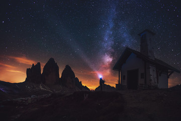 Wall Mural - tre cime di lavaredo at night in the dolomites in italy, europe