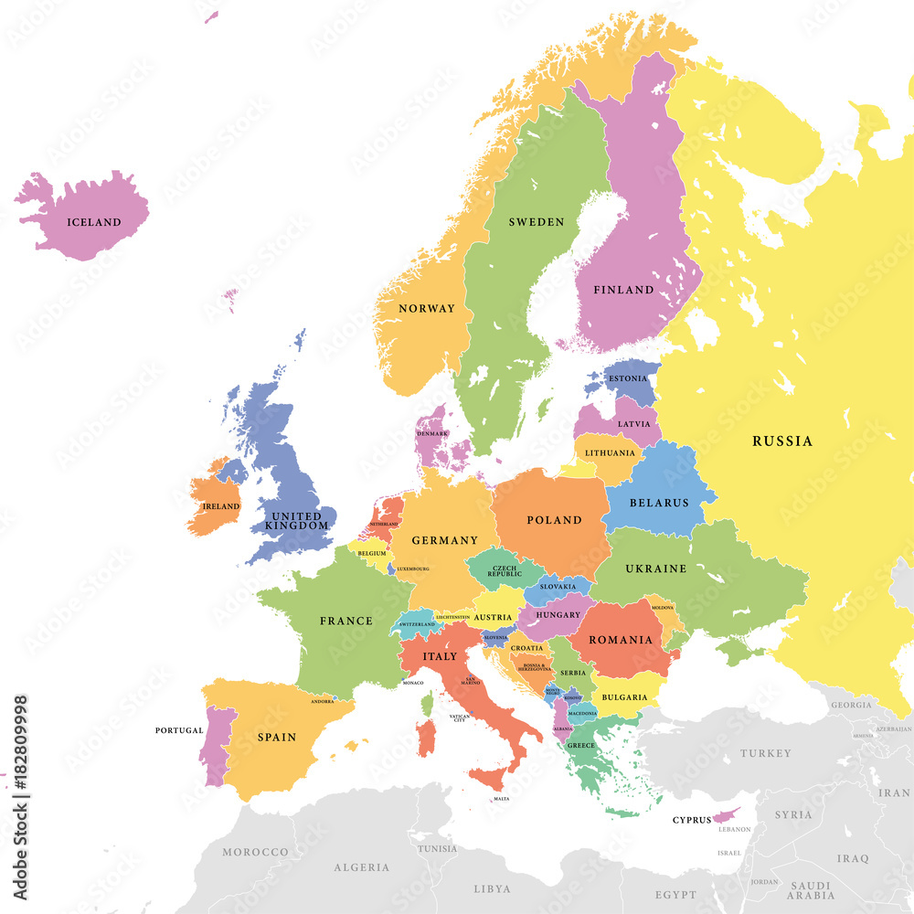 European Map Vector File Vector Colored European Map Stock Vector | Adobe Stock