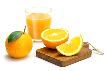 Poster - Glass of fresh orange juice isolate on white background, Fresh fruits Orange juice in glass with group of orange on white