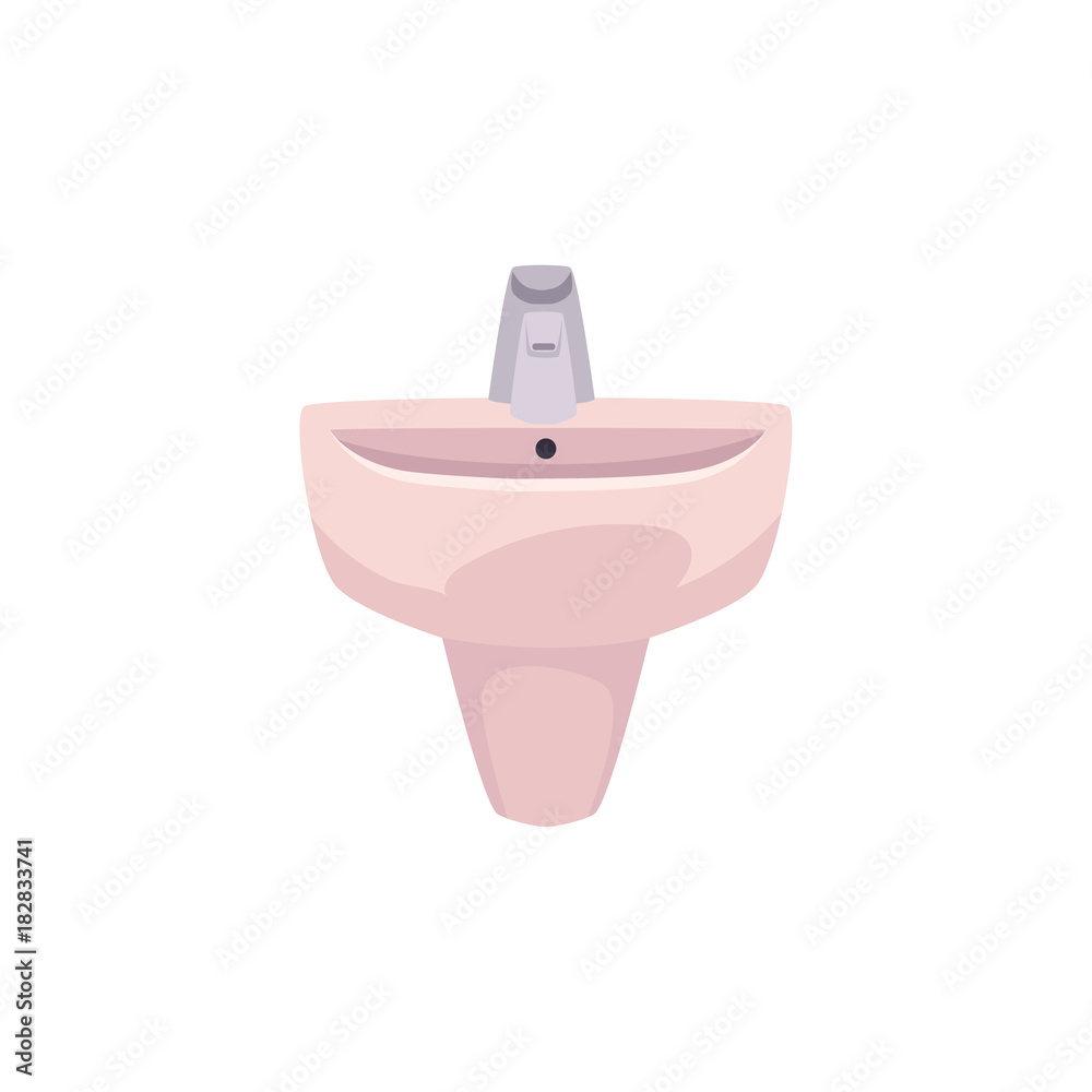 Front view picture of bathroom sink, washbasin with chrome, steel water  faucet, cartoon vector illustration isolated on white background. Front view  cartoon sink with water facet Stock Vector | Adobe Stock, image size:1000x1000