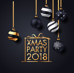 Wall Mural - Christmas, New Year winter holiday party posters design template of golden glittering xmas decorations