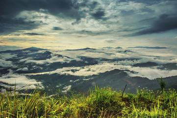 Wall Mural - Mountain beautiful view and landmark of big stone at Doi pha tang number 103 in chiangrai tourist attraction in thailand
