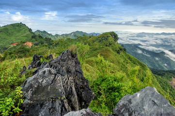 Wall Mural - Mountain beautiful view and landmark of big stone at Doi pha tang number 103 in chiangrai tourist attraction in thailand