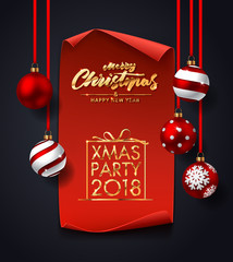 Christmas, New Year winter holiday party posters design template of golden glittering xmas decorations