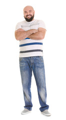 Wall Mural - Overweight young man on white background