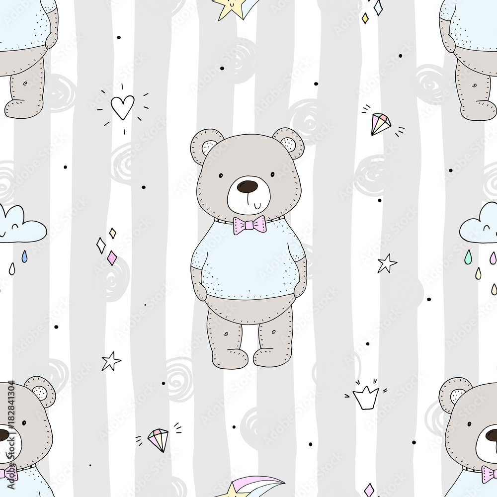 Cute seamless pattern with funny bear. vector illustration. Stock ...