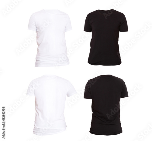 Download T-shirt template. Front and back view. Mock up isolated on white background. Blank Shirt. Black ...