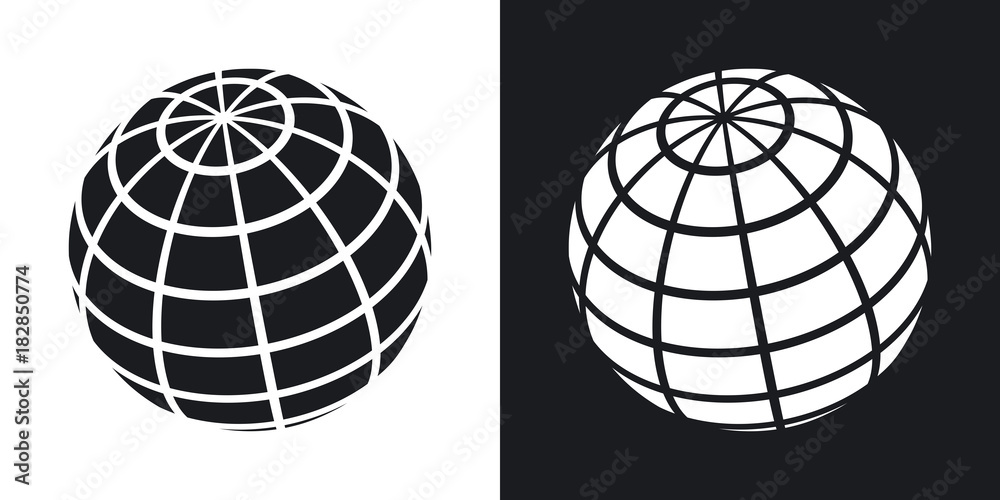 Vector globe icon. Two-tone version on black and white background - obrazy, fototapety, plakaty 