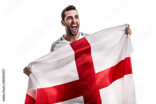 Fotografie, Obraz English fan celebrating on white background