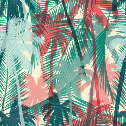 Naklejka - mata magnetyczna na lodówkę Seamless exotic pattern with palm leaves.