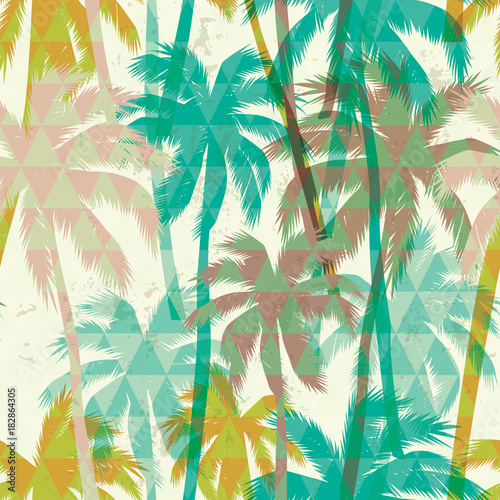 Naklejka - mata magnetyczna na lodówkę Tropical summer print with palm. Seamless pattern